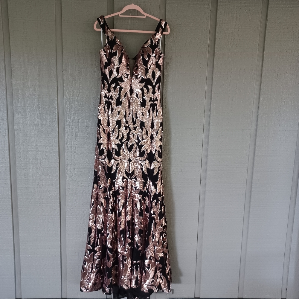 Jovani Women Prom Dress Size 14 Deep V Neck Fit Flare Simple 3263 In Black Rose